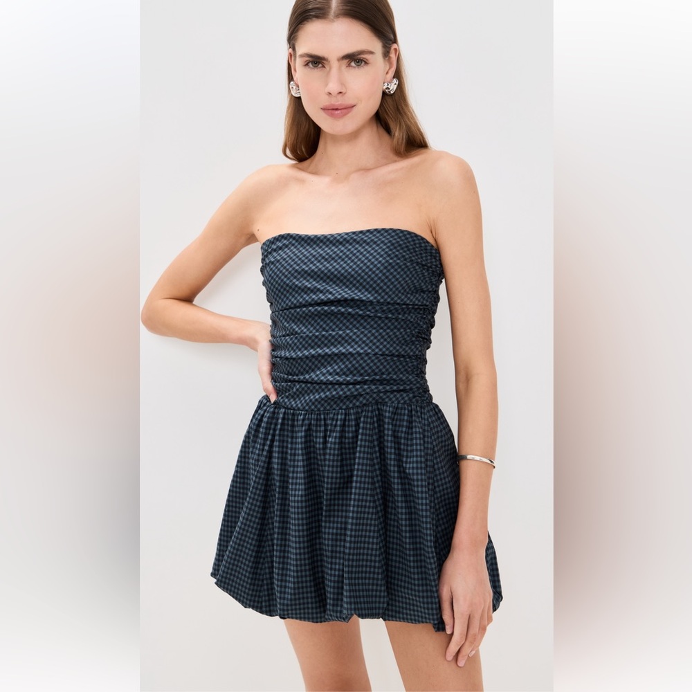 Reformation Clea Strapless Gingham Mini Dress